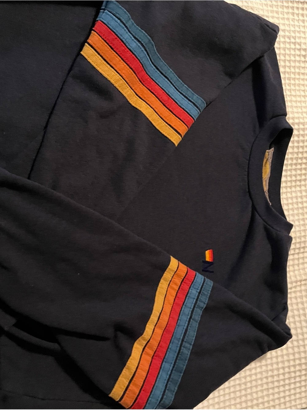 Aviator Nation Navy Sweatshirt with Red, Orange & Blue Stripes